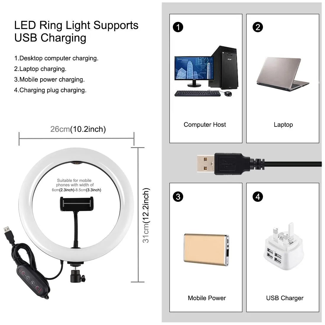 10.2" Curved LED Ring Light with Dual-Colour Temperature | Remote & Tripod