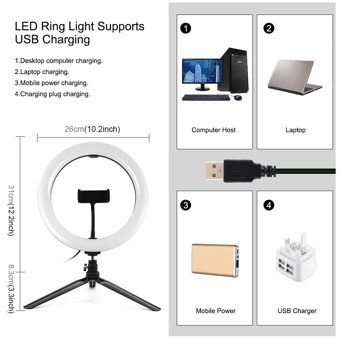 10.2" Marquee LED Beauty Light with Tripod & Remote | Dual-Colour Ring Light for Vlogging & Photography