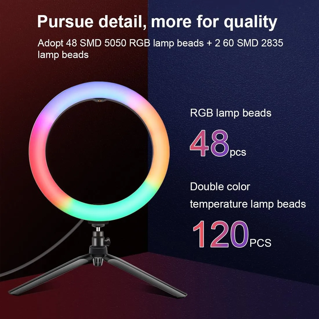 10.2" Marquee LED Beauty Light with Tripod & Remote | Dual-Colour Ring Light for Vlogging & Photography