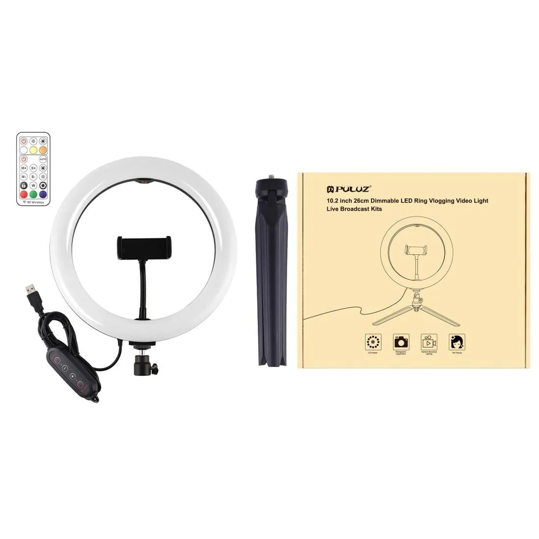 10.2" Marquee LED Beauty Light with Tripod & Remote | Dual-Colour Ring Light for Vlogging & Photography
