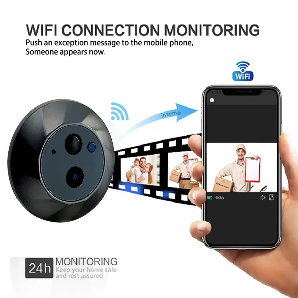 1080P Wifi Smart Cat Eye Video Doorbell | 4.3" Colour Screen | Hidden | Black