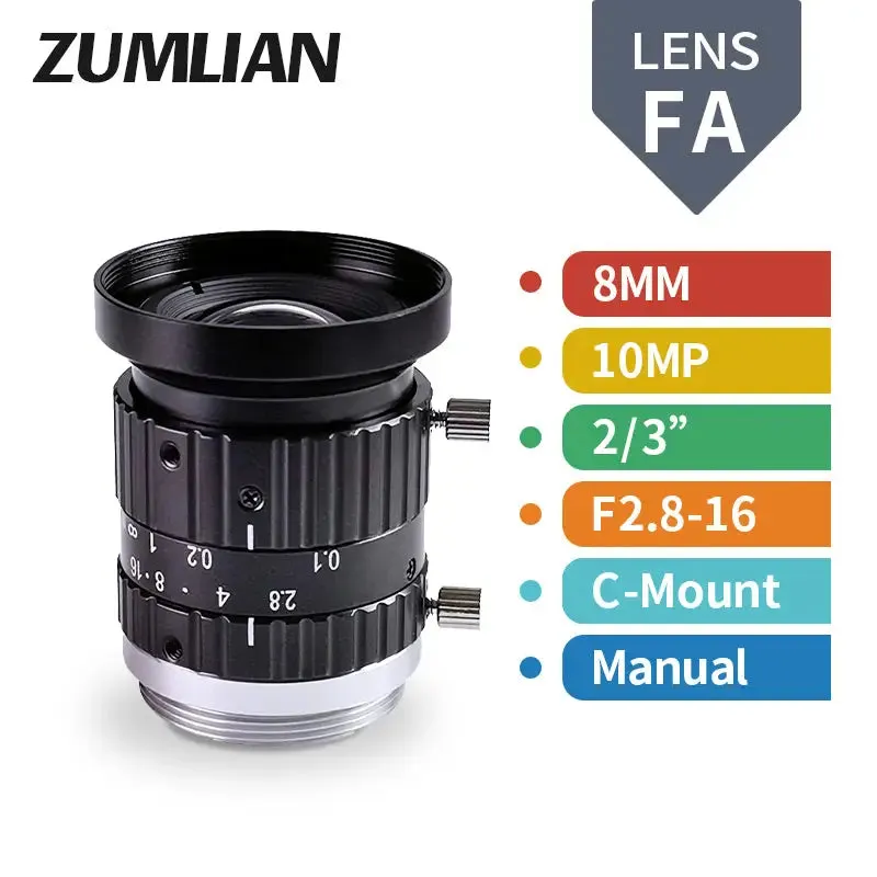 10MP 8mm-50mm Manual C-mount F2.8-16 2/3" FA Prime Lens