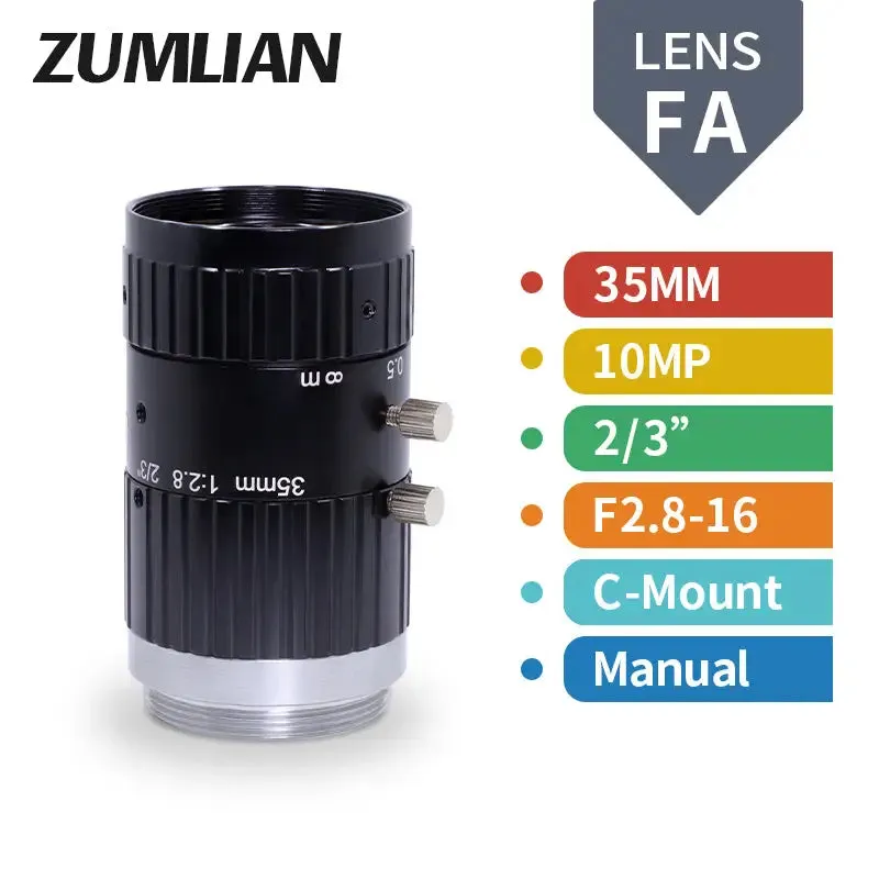 10MP 8mm-50mm Manual C-mount F2.8-16 2/3" FA Prime Lens