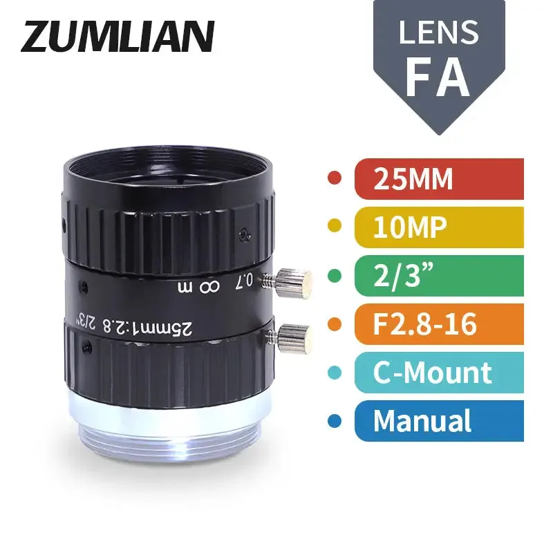 10MP 8mm-50mm Manual C-mount F2.8-16 2/3" FA Prime Lens