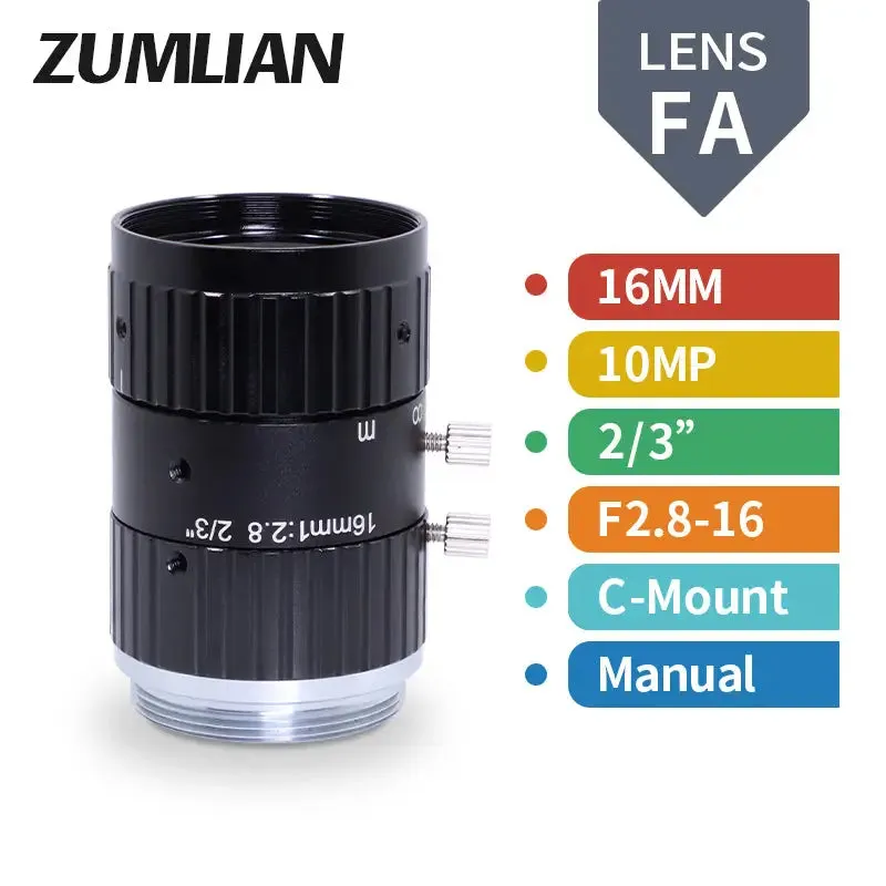 10MP 8mm-50mm Manual C-mount F2.8-16 2/3" FA Prime Lens