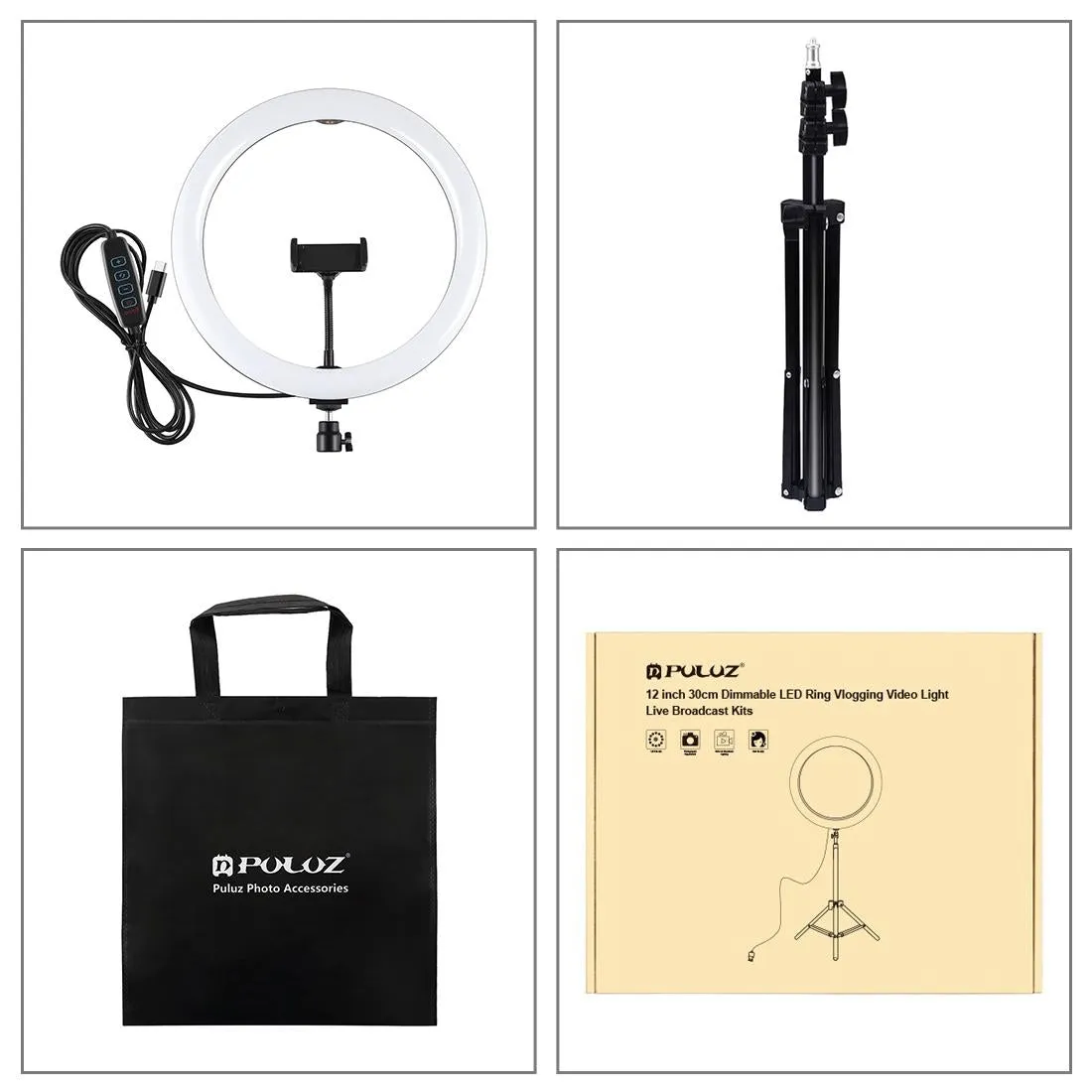 11.8" LED Ring Light with Tripod & Phone Clamp | 3 Modes | Dual Colour Temperature | Curved Surface | Black