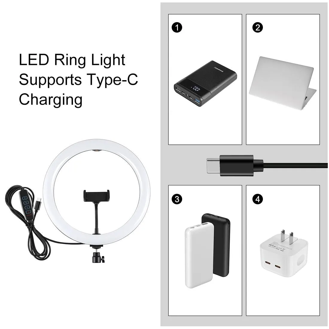 11.8" LED Ring Light with Tripod & Phone Clamp | 3 Modes | Dual Colour Temperature | Curved Surface | Black