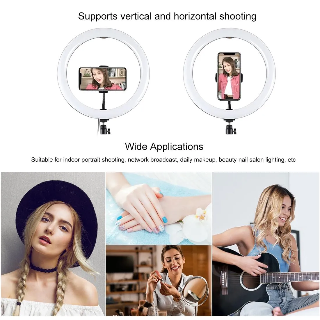 11.8" LED Ring Light with Tripod & Phone Clamp | 3 Modes | Dual Colour Temperature | Curved Surface | Black