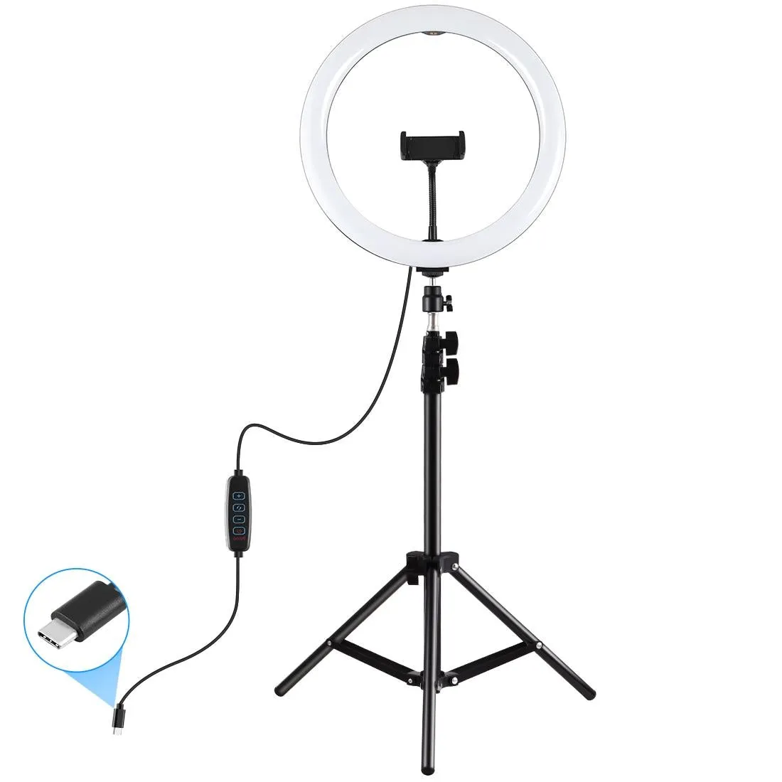 11.8" LED Ring Light with Tripod & Phone Clamp | 3 Modes | Dual Colour Temperature | Curved Surface | Black