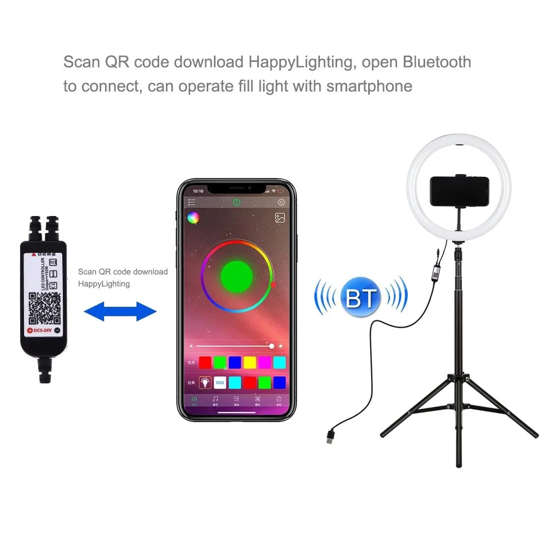 11.8" RGBW LED Ring Light Kit with Mount & Remote