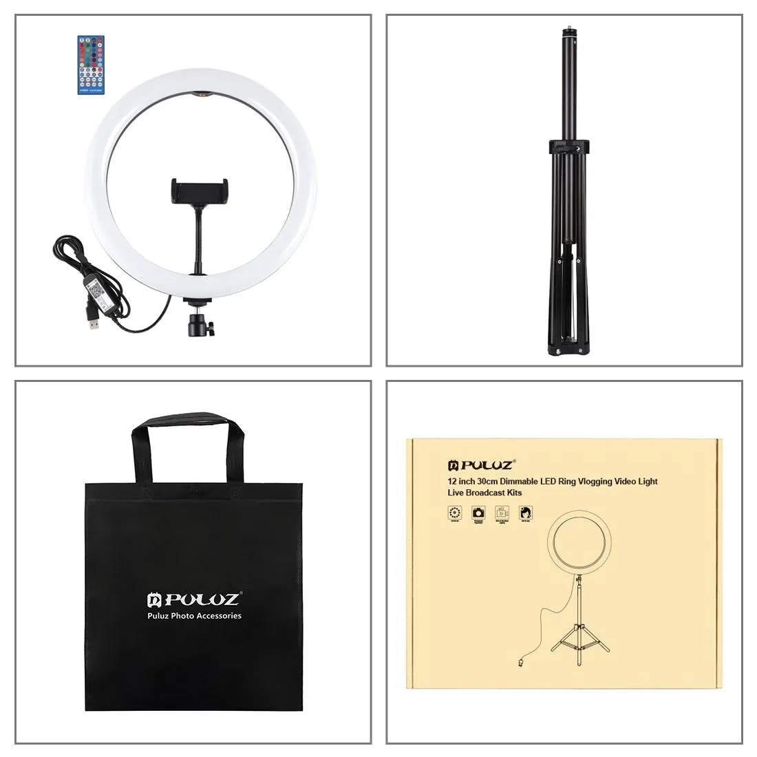 11.8" RGBW LED Ring Light Kit with Mount & Remote
