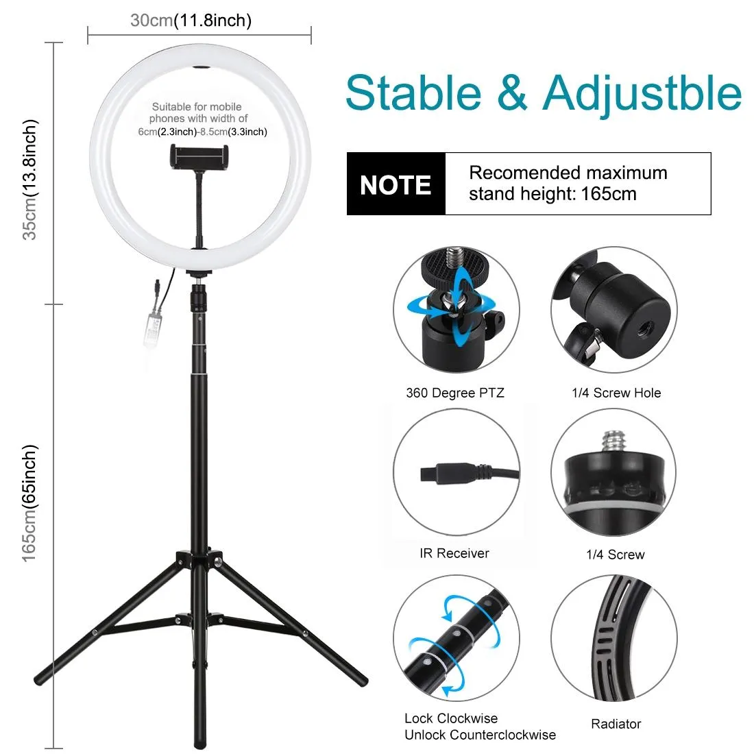 11.8" RGBW LED Ring Light Kit with Mount & Remote