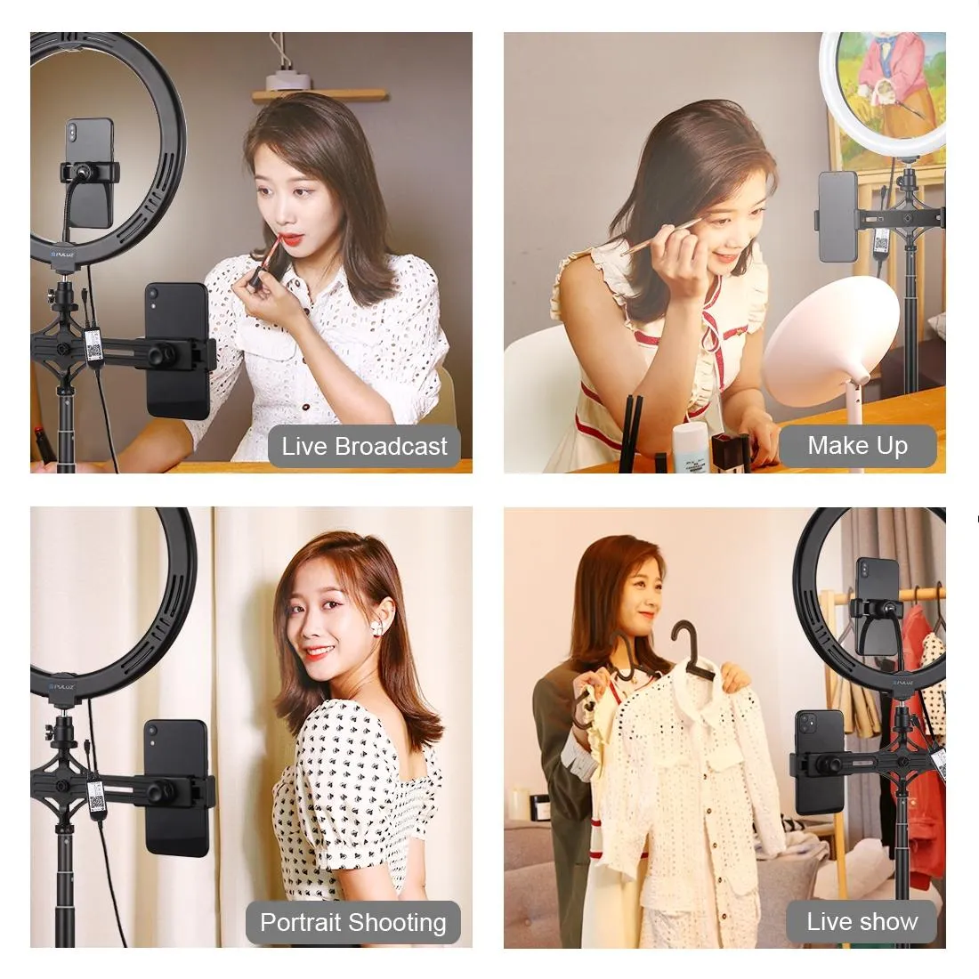 11.8" RGBW LED Ring Light Kit with Mount | Dual Phone Brackets | Remote Control