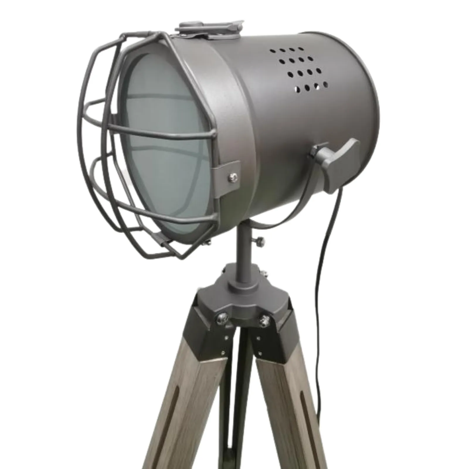 139cm Nautical Tripod Floor Lamp | Steel Grey Searchlight Spotlight | Modern Design
