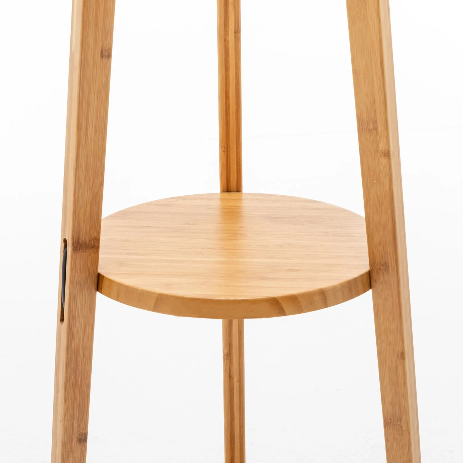 168cm Large Bamboo Wooden Tripod Floor Lamp | Modern Linen Shade with Shelves