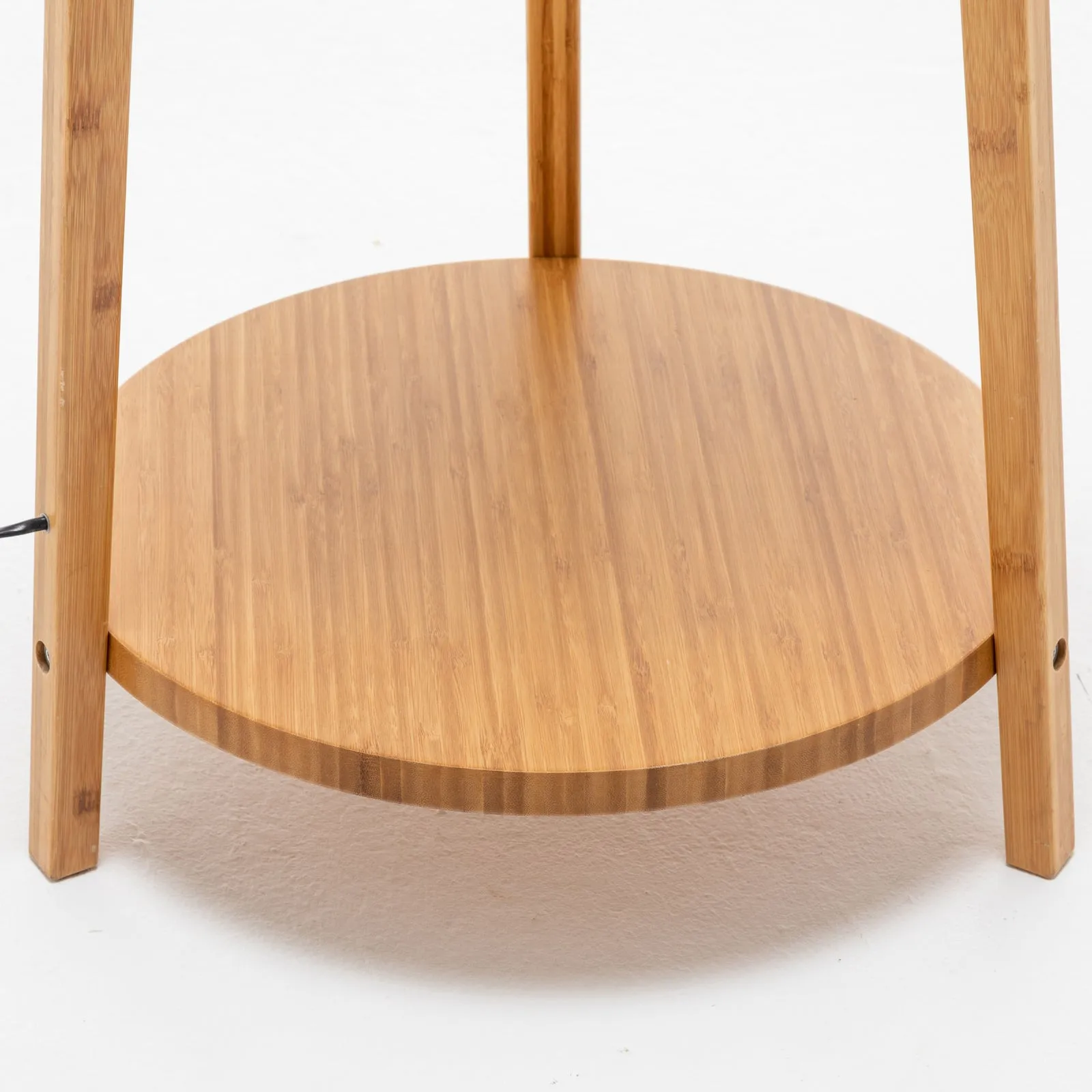 168cm Large Bamboo Wooden Tripod Floor Lamp | Modern Linen Shade with Shelves