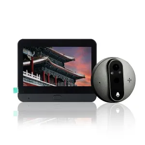 4.3 Inch Colour Screen Graffiti Hidden 1080P WiFi Smart Cat Eye Video Doorbell | Black