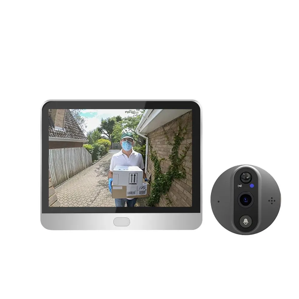 4.3 Inch Colour Screen Graffiti Hidden 1080P WiFi Smart Cat Eye Video Doorbell | Black