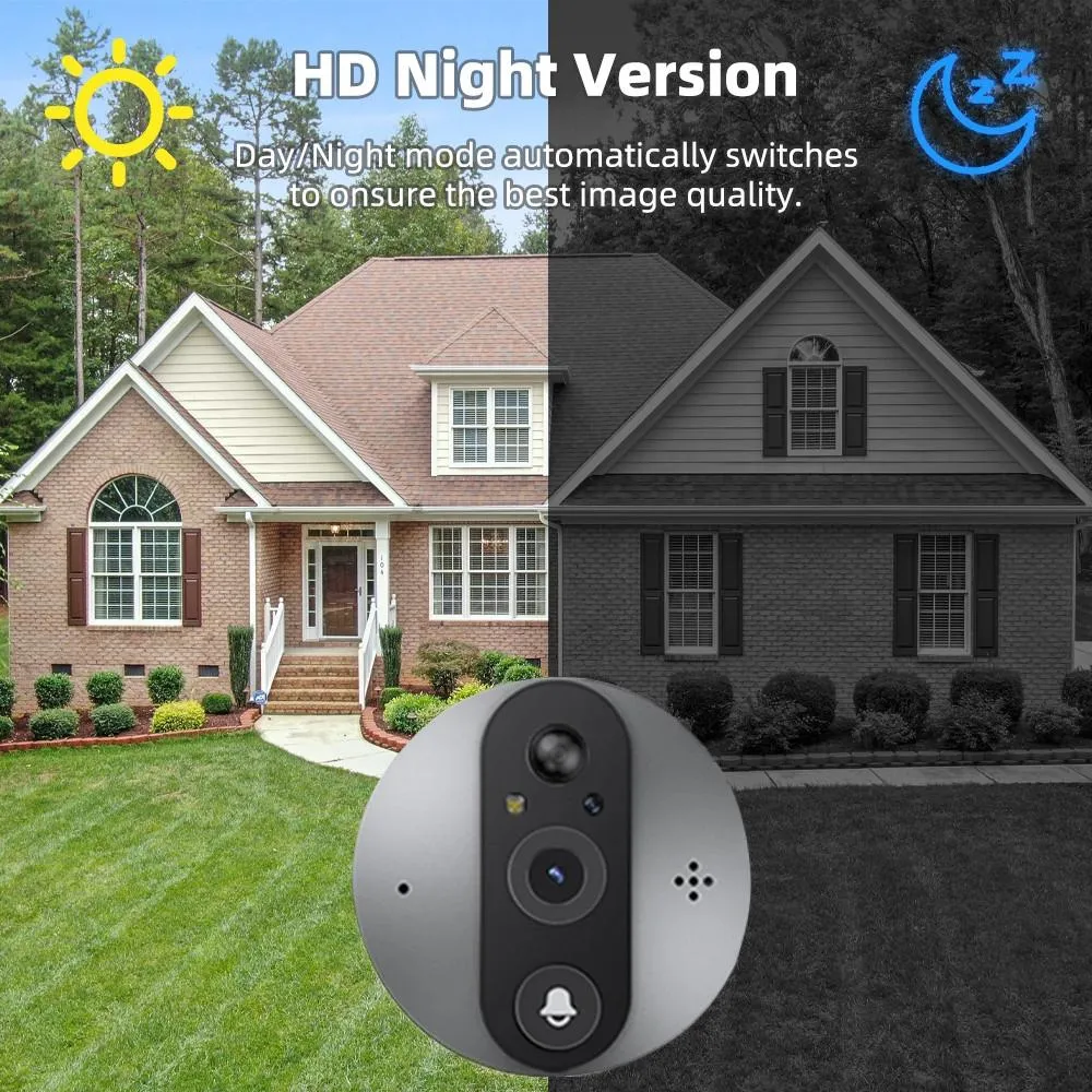 4.3 Inch Colour Screen Graffiti Hidden 1080P WiFi Smart Cat Eye Video Doorbell | Black