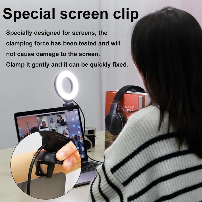 48LEDs Laptop Camera Beauty Ring Light | Clip Set | 4-Inch | Clip With Tripod