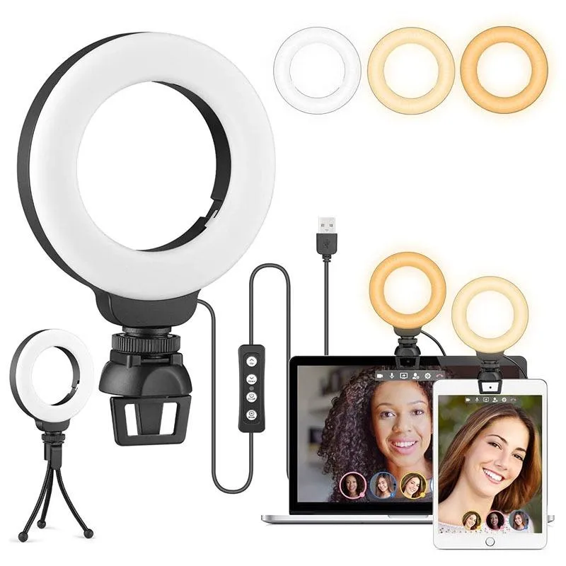 48LEDs Laptop Camera Beauty Ring Light | Clip Set | 4-Inch | Clip With Tripod