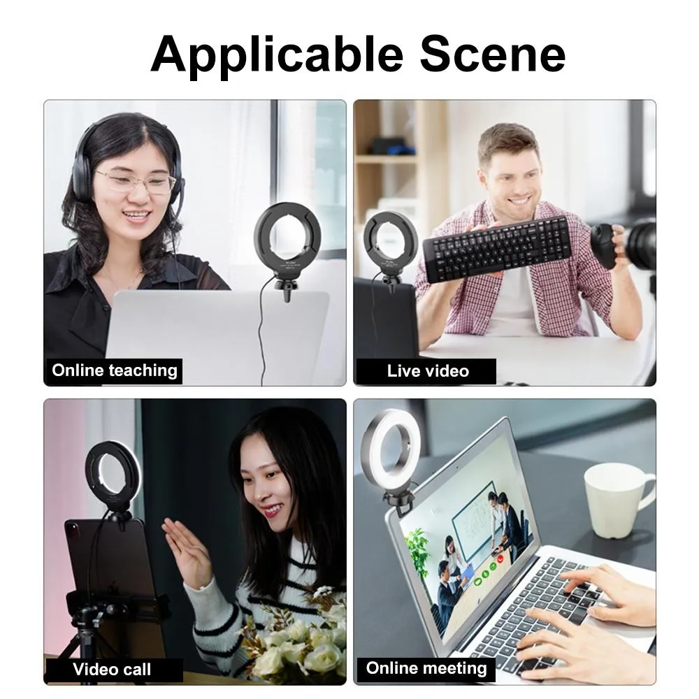 48LEDs Laptop Camera Beauty Ring Light | Clip Set | 4-Inch | Clip With Tripod