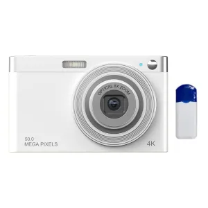 4K 8X Optical Zoom Telescopic Lens Digital Camera with Card Reader & Wiper | White