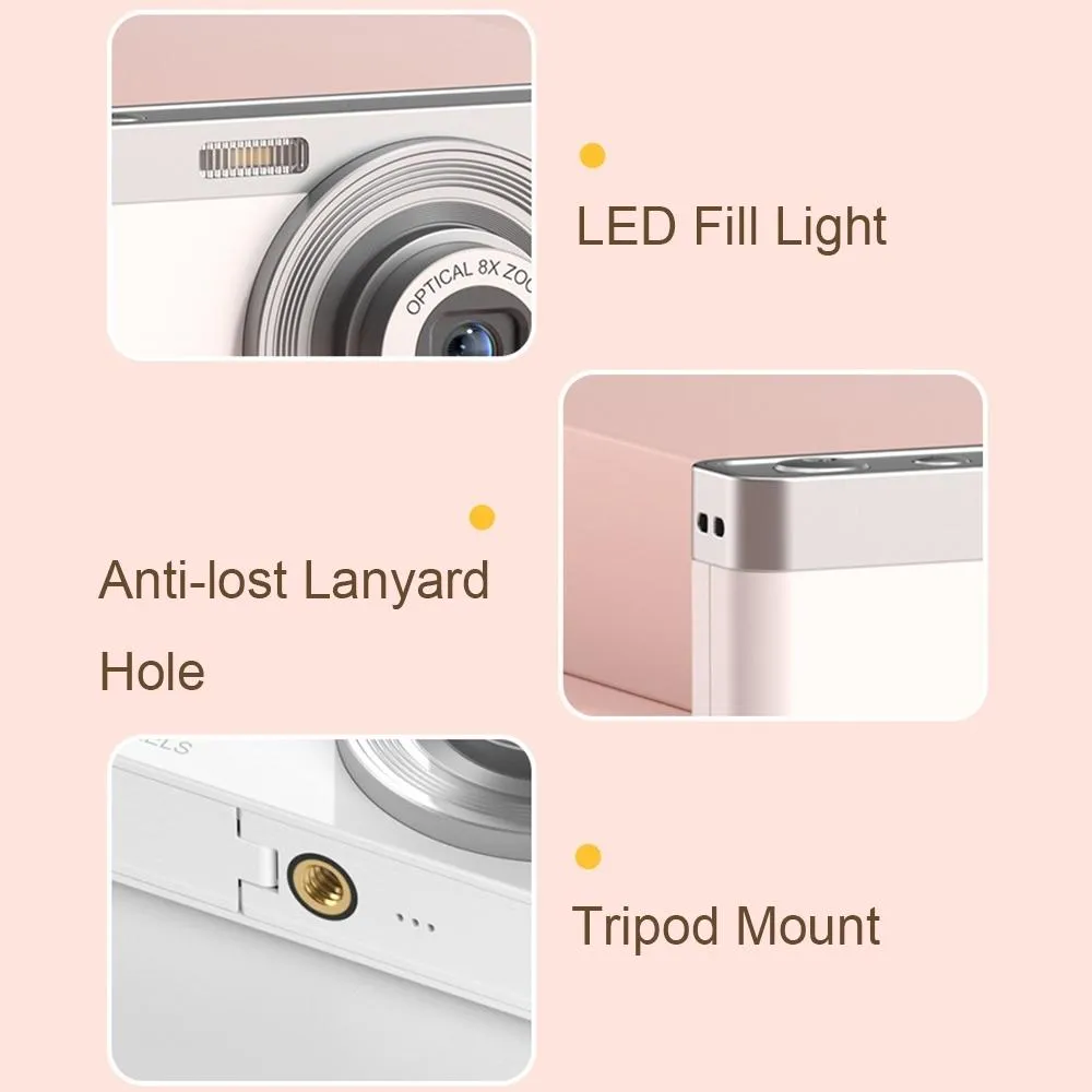 4K 8X Optical Zoom Telescopic Lens Digital Camera with Card Reader & Wiper | White