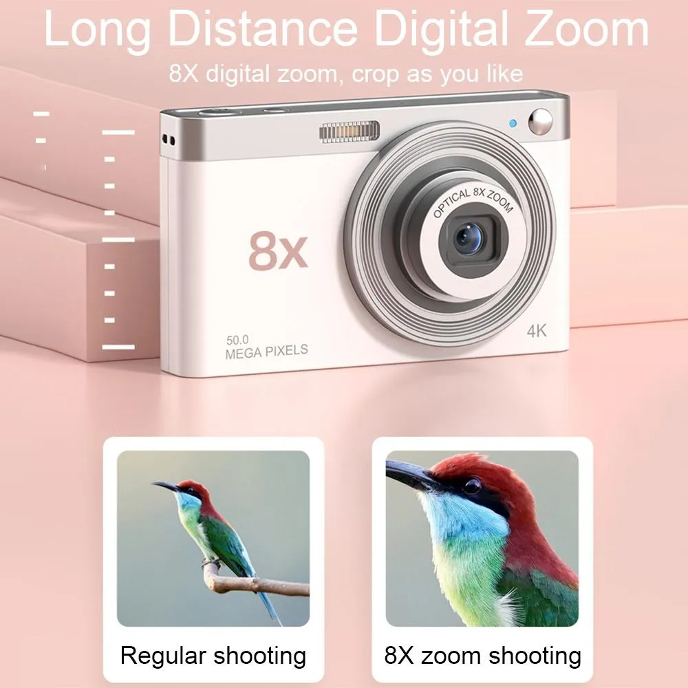 4K 8X Optical Zoom Telescopic Lens Digital Camera with Card Reader & Wiper | White