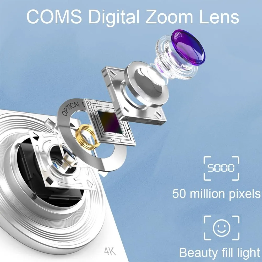 4K 8X Optical Zoom Telescopic Lens Digital Camera with Card Reader & Wiper | White
