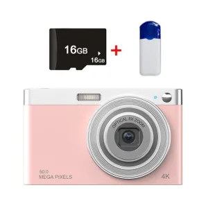 4K Digital Camera | 8x Optical Zoom | Telescopic Lens | Card Reader & 16G | Pink Finish