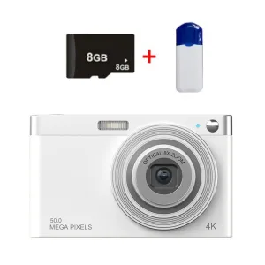 4K Digital Camera | 8x Optical Zoom | Telescopic Lens | Card Reader & 8G | White Edition