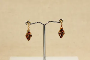 9ct Gold & Garnet Cluster Dropper Earrings