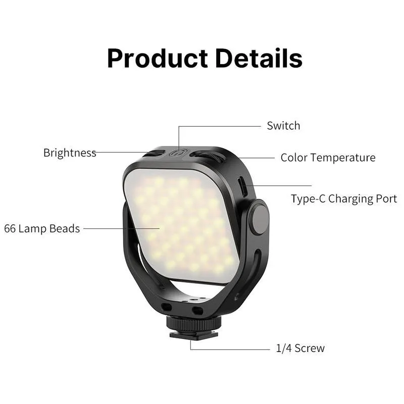 Adjustable Bi-Color LED Video Light with 360° Rotation Bracket - Rechargeable & Portable Fill Light for DSLR, SLR & Mobile