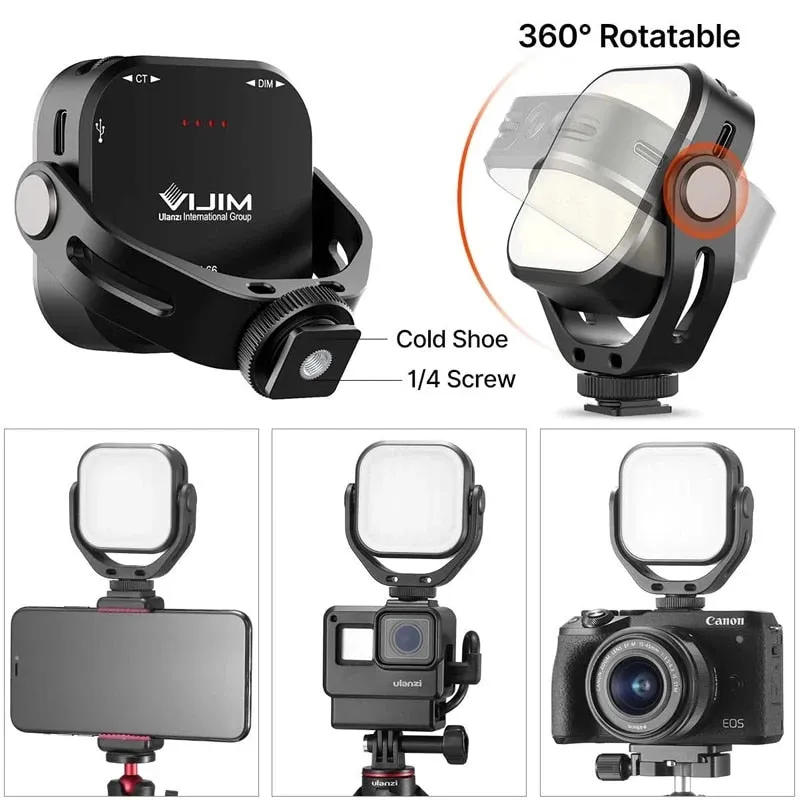 Adjustable Bi-Color LED Video Light with 360° Rotation Bracket - Rechargeable & Portable Fill Light for DSLR, SLR & Mobile