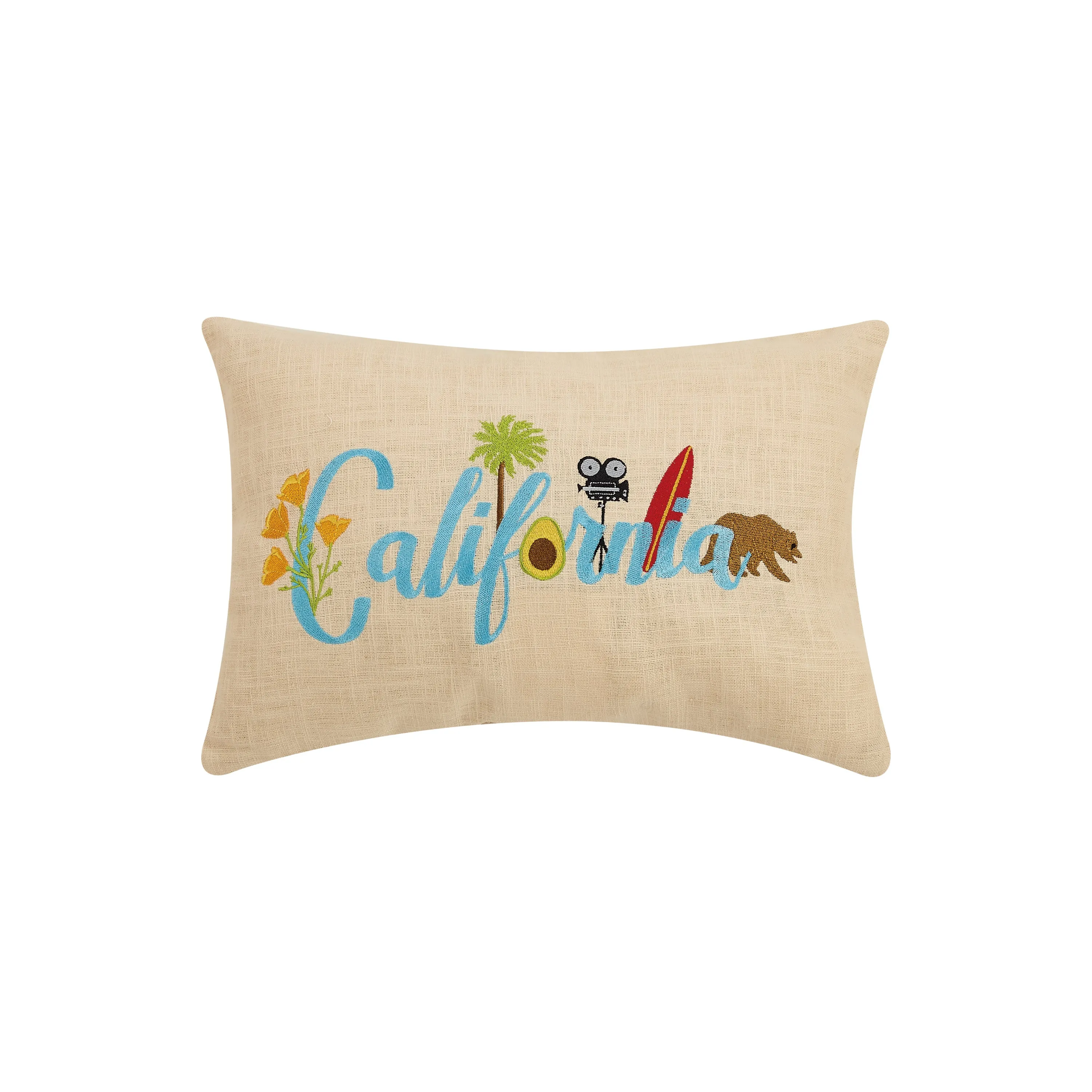 California Icons Embroidered Throw Pillow