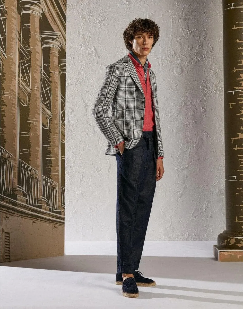 Giacca camicia in lana e seta con disegno macro galles