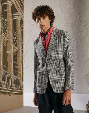 Giacca camicia in lana e seta con disegno macro galles