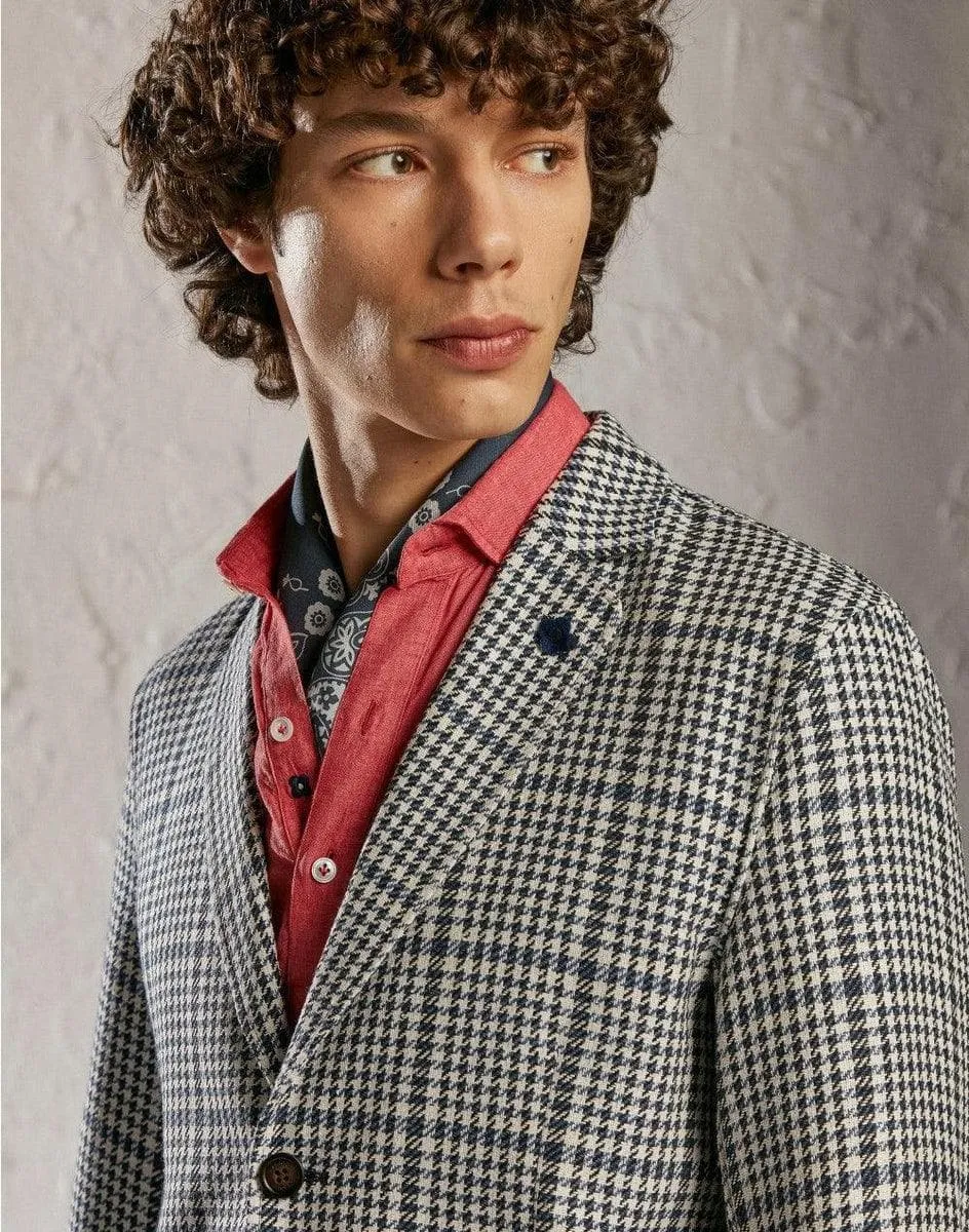 Giacca camicia in lana e seta con disegno macro galles