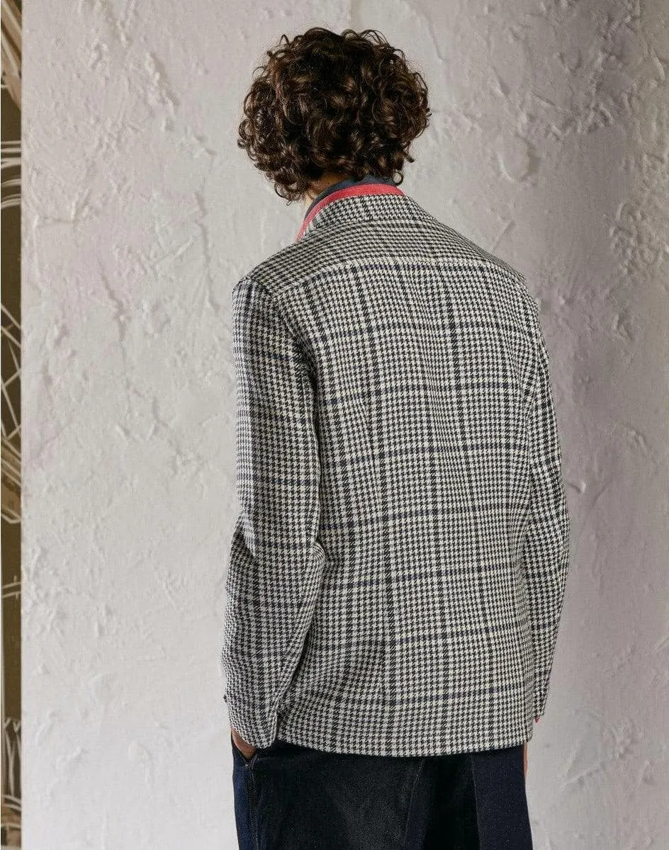 Giacca camicia in lana e seta con disegno macro galles